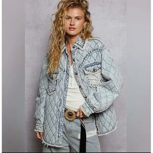 #2161 POL NWOT Quilted Long Sleeve Yoke Stud Patchwork Shirt Jacket Sizes S-L